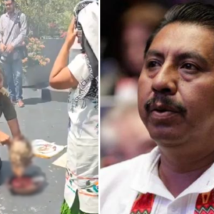 El senador Adolfo Gomez sacrificó una gallina y su sangre fue ofrecida al dios Tlaloc