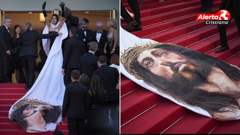 Le impiden a una actriz mostrar su vestido con el rostro de Jesús en el Festival de Cannes