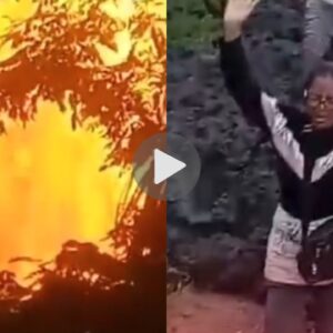 Mujer agradece de rodillas a Dios por evitar que la erupción de un volcán se convirtiera en una tragedia